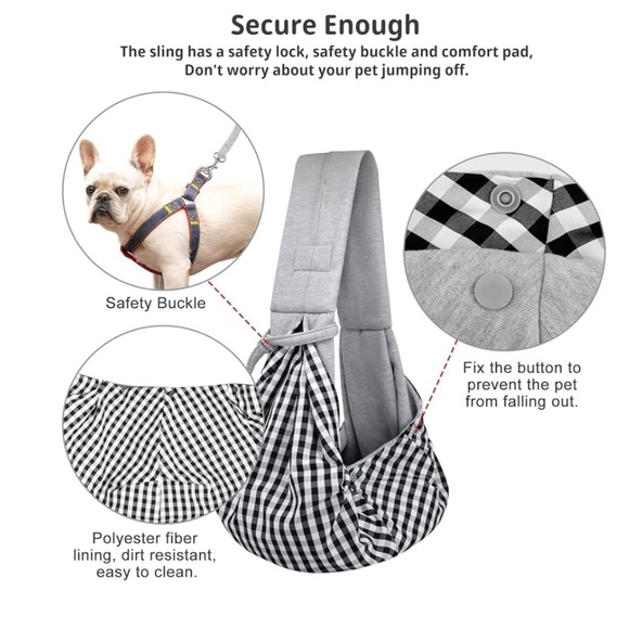 CUBY Dog and Cat Sling Carrier Hands Free Reversible Pet Papoose Bag Gray Plaid - Picture 6 of 13
